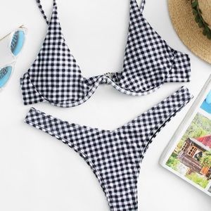 Two-piece bathing suit.